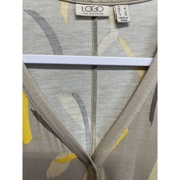 LOGO by Lori Goldstein Button Front Cardigan Pockets Size L Taupe 80's Graphic - Picture 4 of 12